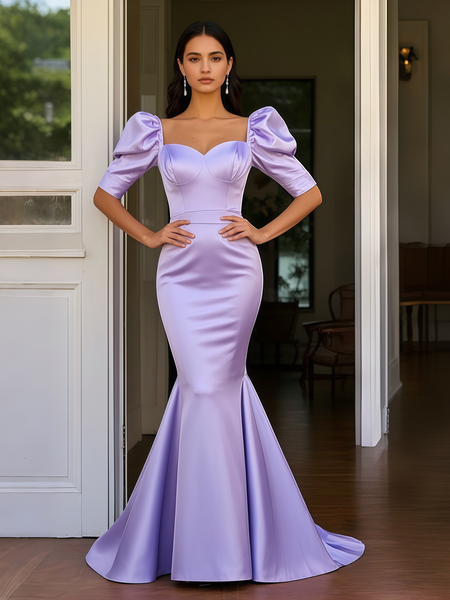 Shop 2025 ANNAKOO Half Sleeve Satin Sweetheart Trumpet Mermaid Lavender Prom Dress Under 139