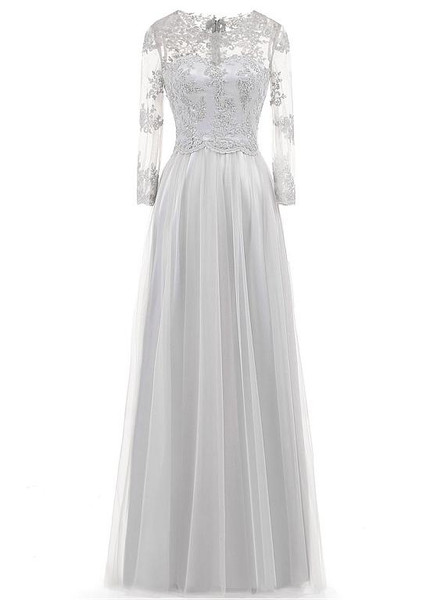 3/4 Length Sleeves Gray  Mother Of The Bride Dresses