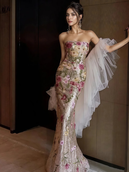 Shop 2025 ANNAKOO Floral Strapless Trumpet Mermaid Prom Dress Under  159