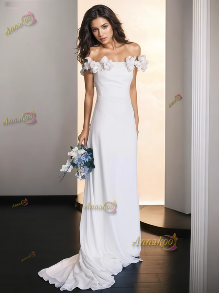 Shop 2025 Off The Shoulder Flowers Chiffon Trumpet Mermaid Wedding Dress Under 159