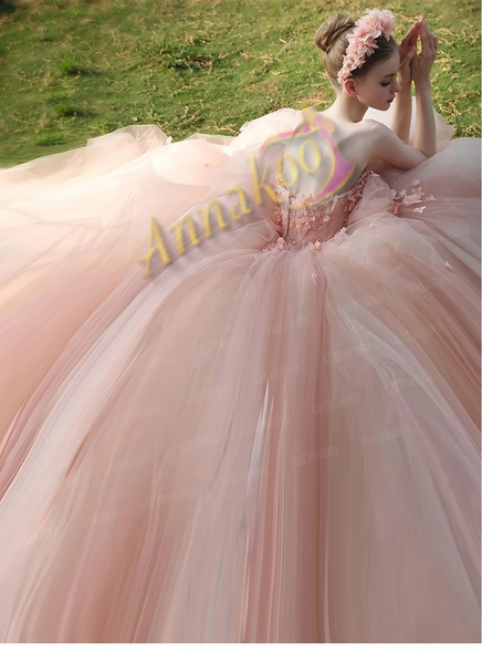 Shop 2025 ANNAKOO Pink Tulle Flowers Ball Gown Prom Dress Under 233