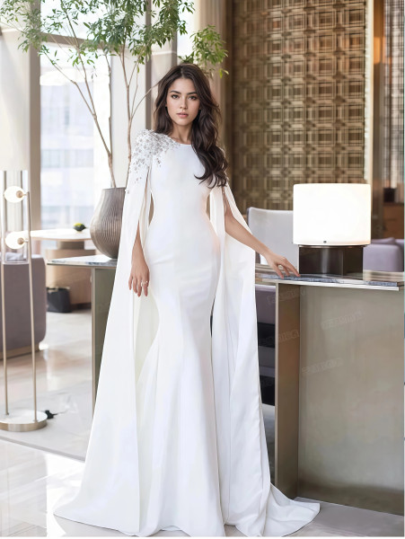 Shop 2025 ANNAKOO White Scoop A Line Beading Long Sleeve Prom Dress Under 229