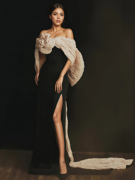 Shop 2025 ANNAKOO Black Strapless Flower Trumpet Mermaid Prom Dress With Slit Under 198