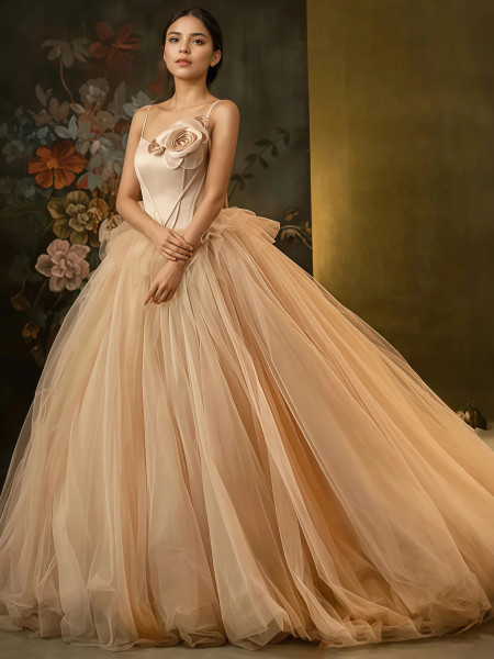 Shop 2025 ANNAKOO Champagne Spaghetti Straps Tulle A Line Prom Dress Under 178