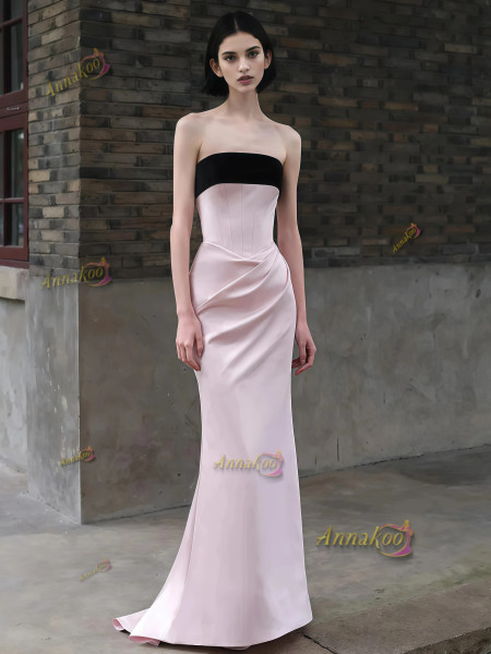 Shop 2025 ANNAKOO Pink & Black Satin Trumpet Mermaid Bow Prom Dress Under 179