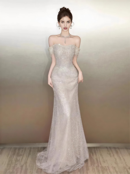 Shop 2025 ANNAKOO Sparkle Tulle Trumpet Mermaid Off The Shoulder Prom Dress Under 198