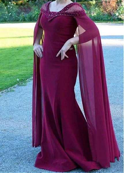 Chiffon Square Burgundy Mermaid Mother Of The Bride Dress