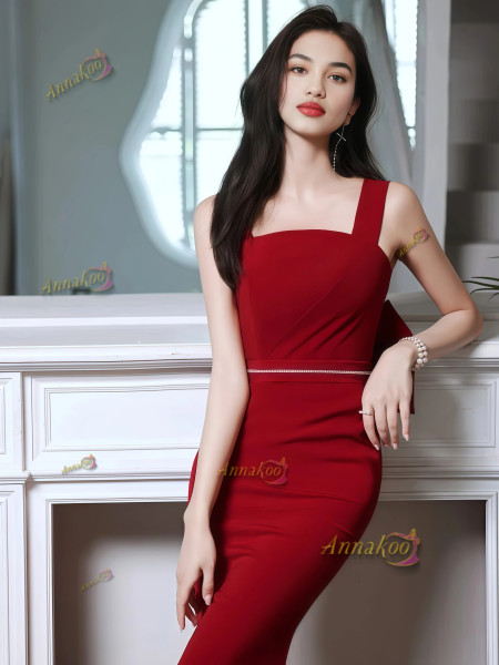 Square Trumpet Mermaid Spandex Bow Prom Dress