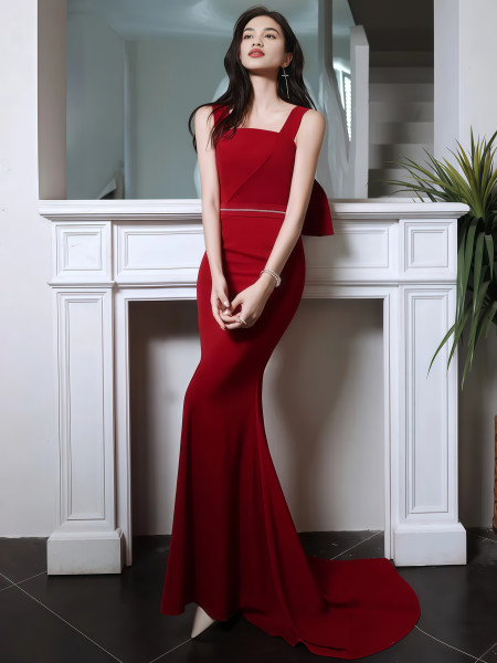 Shop 2025 ANNAKOO Square Trumpet Mermaid Spandex Bow Prom Dress Under 159