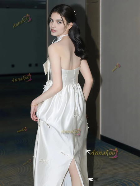 Shop 2025 ANNAKOO Ivory Satin Bowkot A Line Strapless Wedding Dress Under 149