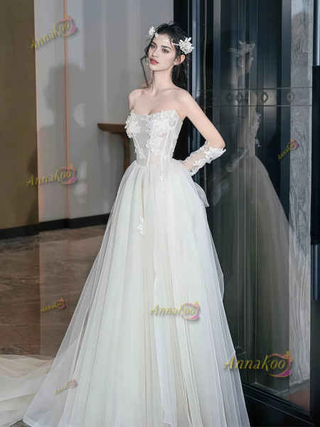 Shop 2025 ANNAKOO Sweetheart Tulle Appliques A Line Wedding Dress Under 188