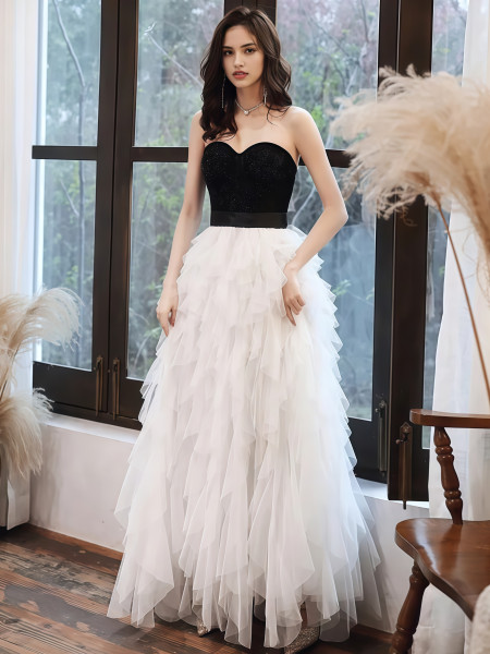 Shop 2025 ANNAKOO Black & White Tulle Layers A Line Prom Dress Under 147