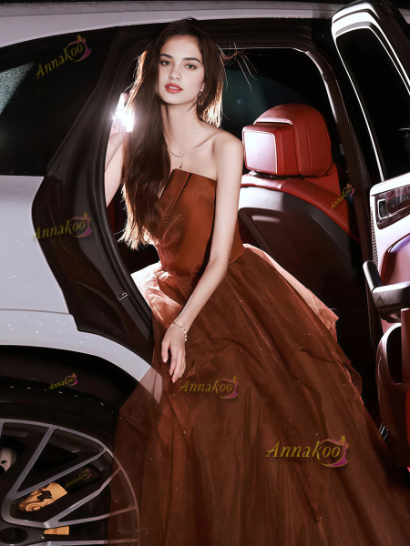 Shop 2025 ANNAKOO Burgundy Ruched Sweetheart Tulle Ruffles Prom Dress Under 168