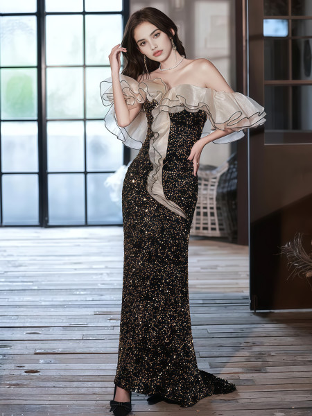 Shop 2025 ANNAKOO Ruffles Off The Shouler Sequin Trumpet Mermaid Prom Dress Under 156