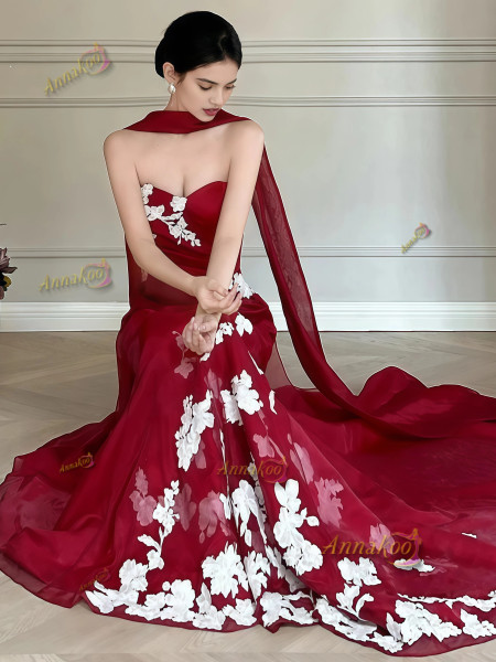 Shop 2025 ANNAKOO Sweetheart Trumpet Mermaid Tulle Appliques Prom Dress With Shawl Under 167