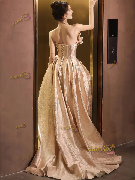 Shop 2025 ANNAKOO Champange Tulle Sweetheart Satin Print A Line Prom Dress Under 189