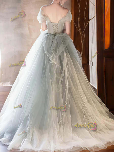 Shop 2025 ANNAKOO Off The Shoulder Tulle Flowers A Line Prom Dress Under 178