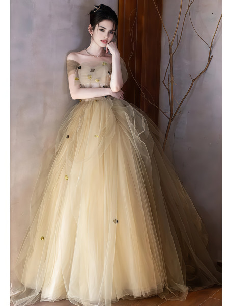 Shop 2025 ANNAKOO Off The Shoulder Tulle Green Flowers Lace Up Prom Dress Under 178