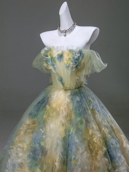 Shop 2025 ANNAKOO Green Ruffles Layers Tulle Floral Prom Dress Under 476