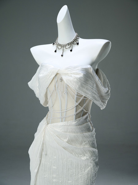 Shop 2025 ANNAKOO  Ivory Off The Shoulder Tulle Beading Corset Prom Dress Under 399