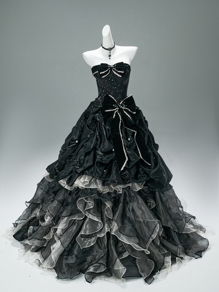 Shop 2025 ANNAKOO Black Sweetheart Layers Tulle Ruffles Appliques Bow Prom Dress Under 359