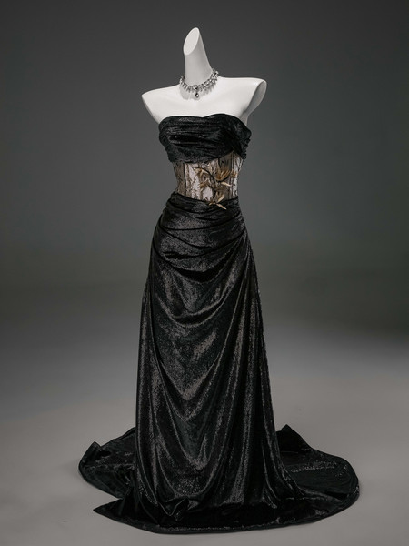 Shop 2025 ANNAKOO Black Strapless Sheer Trumpet Mermaid Lace Up Prom Dress Under 288