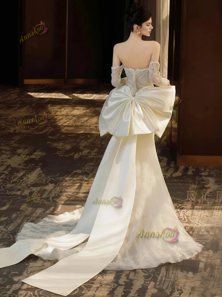 Shop 2025 ANNAKOO Lace Long Sleeve Sweetheart Trumpet Mermaid Wedding Dress Under 198