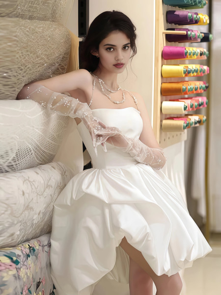 Shop 2025 ANNAKOO Strapless Short Mini Satin A Line Wedding Dress Under 129