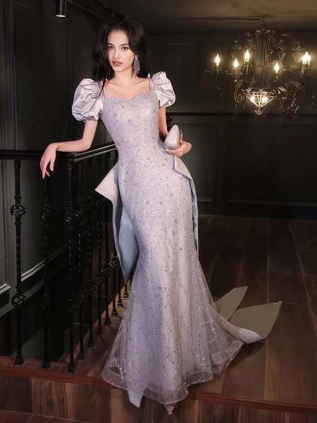 Shop 2025 ANNAKOO Short Sleeve Silver Sequin Beading Prom Dress Under 198