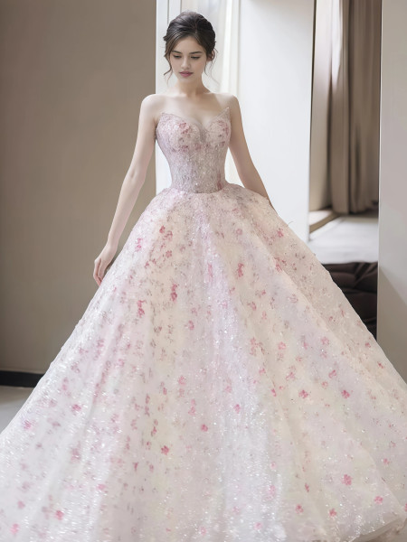 Shop 2025 ANNAKOO Pink Sequin Flower A Line Sweetheart Prom Dress Under 178