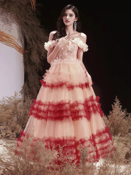 Shop 2025 ANNAKOO Off The Shoulder Tulle Layers Flower Prom Dress Under 269