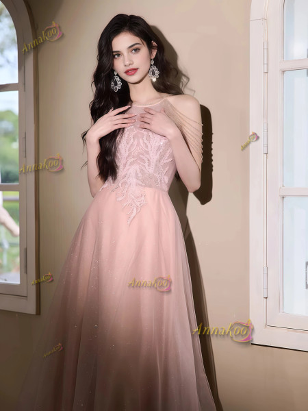 Shop 2025 ANNAKOO Halter Tassel  A line Sparkle Tulle Prom Dress Under 178