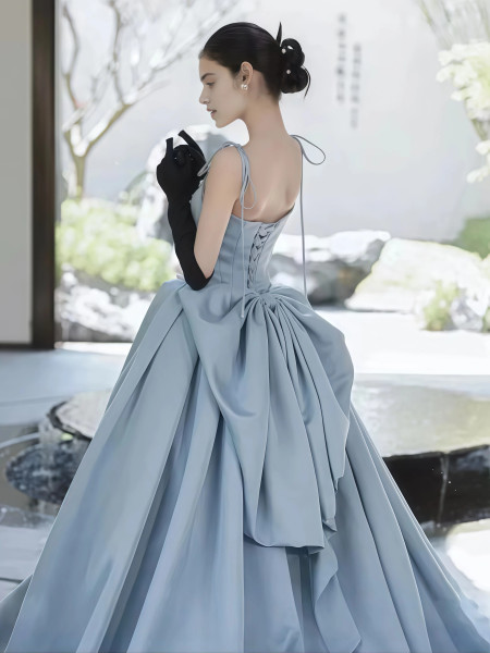 Shop 2025 ANNAKOO Light Blue Satin A Line Tie Straps Prom Dress Under 149