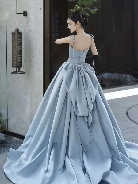 Shop 2025 ANNAKOO Light Blue Satin A Line Tie Straps Prom Dress Under 149