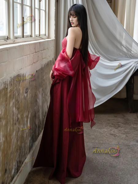 Shop 2025 ANNAKOO Burgundy Off The Shoulder Trumpet Mermaid Prom Dress Under 167