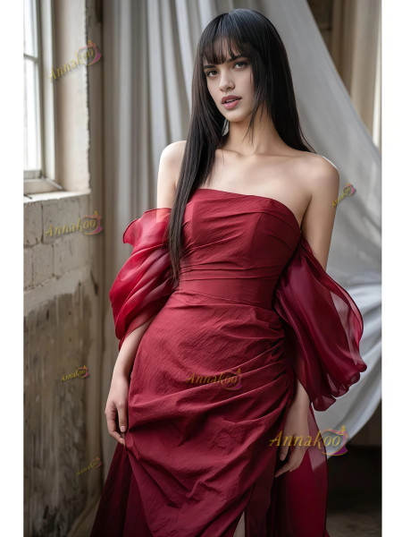 Shop 2025 ANNAKOO Burgundy Off The Shoulder Trumpet Mermaid Prom Dress Under 167