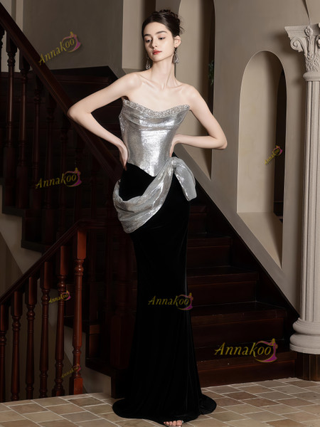 Shop 2025 annakoo Silver Sequin Black Trumpet Mermaid Ruched Prom Dress Under 169