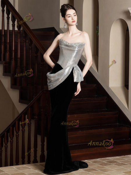 Shop 2025 annakoo Silver Sequin Black Trumpet Mermaid Ruched Prom Dress Under 169