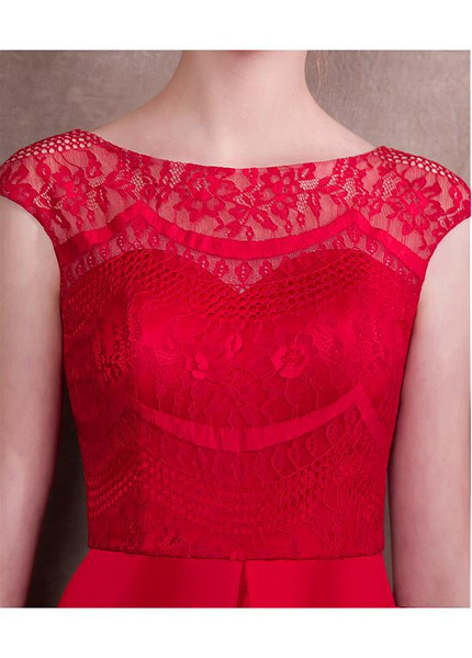 Red Jumpsuit Acetate Satin Lace Jewel Evening Dress