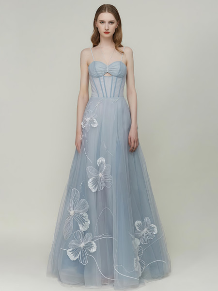 Shop 2025 ANNAKOO Light Blue Tulle Flower Keyhole A Line Prom Dress Under 178