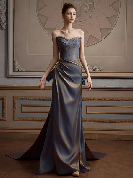 Shop 2025 ANNAKOO Satin Ruched Trumpet Mermaid Sweetheart Prom Dress Under 164