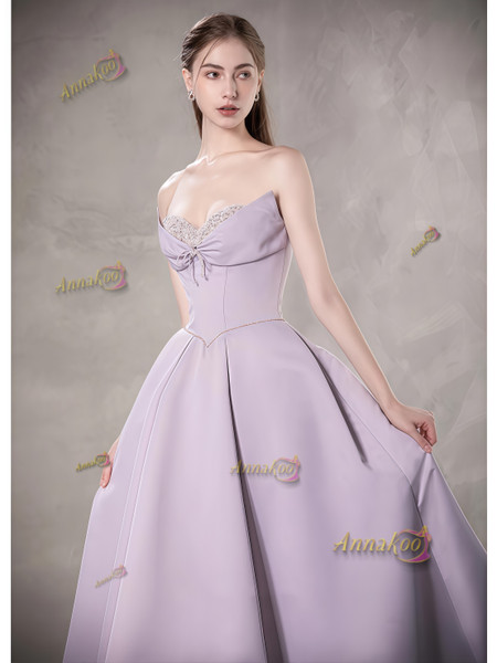 Shop 2025 ANNAKOO Lavender Satin Sweetheart Beading A Line Off The Shoulder Prom Dress Under 189