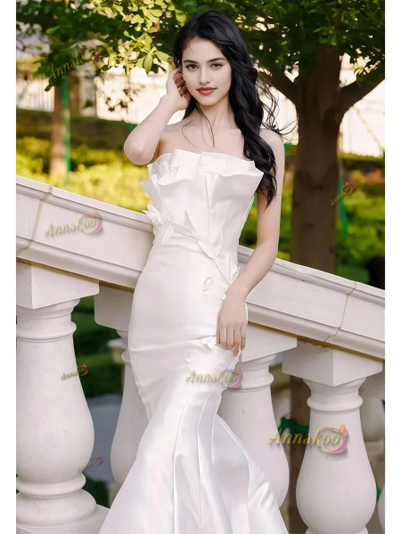 Shop 2025 ANNAKOO Satin Off The Shoulder Trumpet Mermaid Wedding Dress Under 178