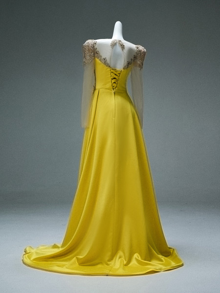 Shop 2025 ANNAKOO Long Sleeve Scoop Yellow Beading Backless Prom Dress Under 499