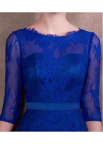 Blue Jumpsuit Acetate Satin Lace Jewel Evening Dress