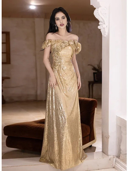 Shop 2025 ANNAKOO Champagne Tulle Sequin A Line Flower Prom Dress Under 148