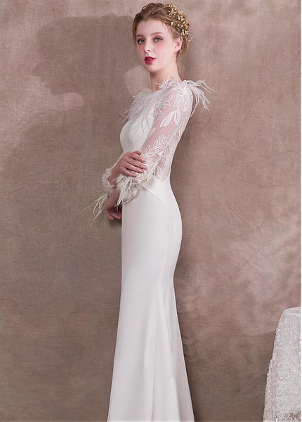  White Spandex Bateau Long Sleeve Mermaid Evening Prom Dress