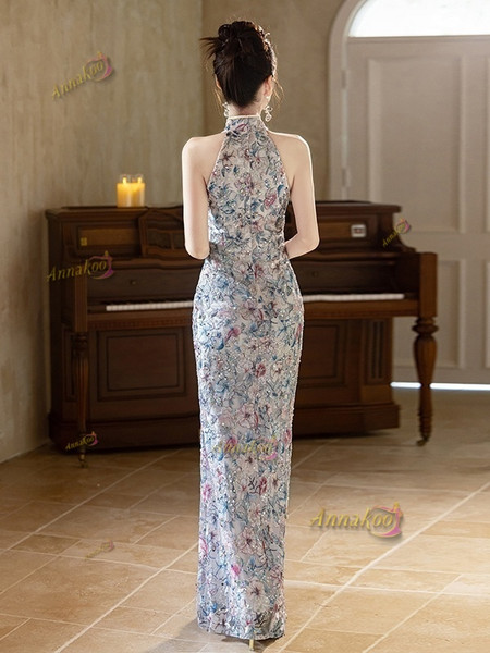 Shop 2025 ANNAKOO Silver High Neck Trumpet Mermaid Floral Prom Dress Under 148