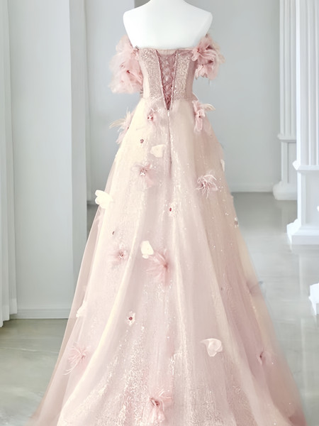 Shop 2025 ANNAKOO Pink Flower A Line Off The Shoulder Prom Dress Under 178