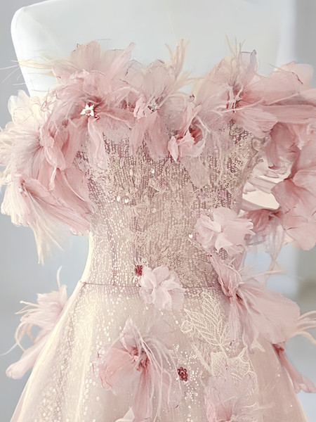 Shop 2025 ANNAKOO Pink Flower A Line Off The Shoulder Prom Dress Under 178